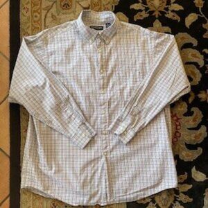 Roundtree & Yorke Button Up Long Sleeve Plaid Shirt Cotton Dark Blue Large NWT